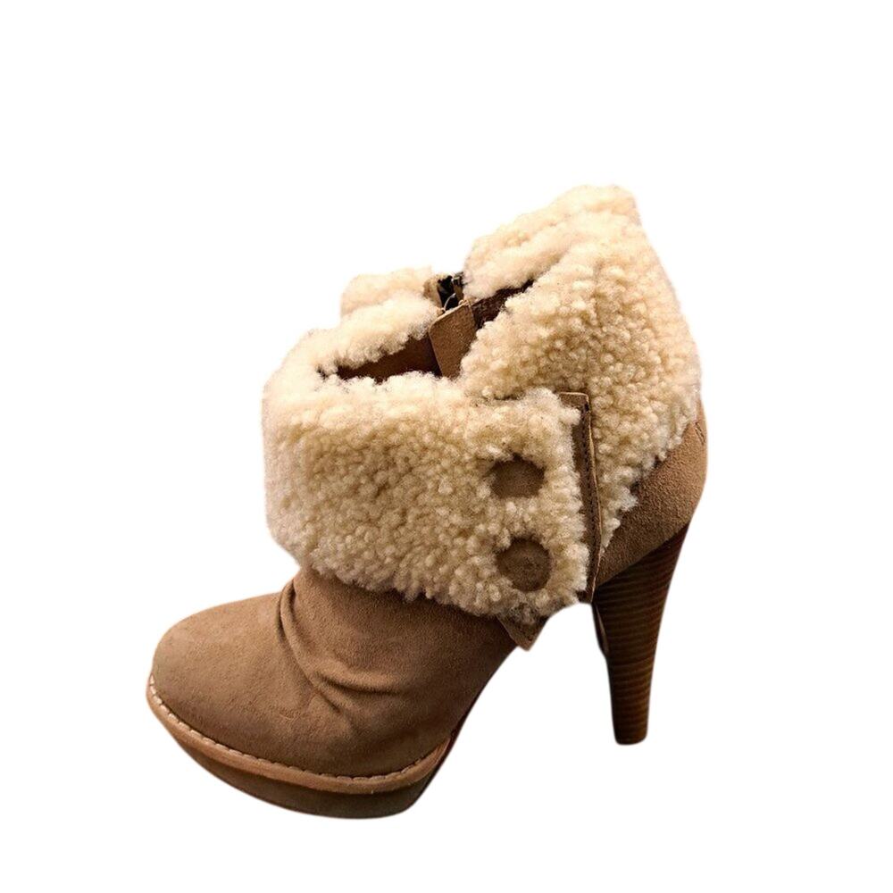 %NEW *UGG GEORGETTE* Ankle Platform Boots Nubuck Fur Size 7.5 / D14